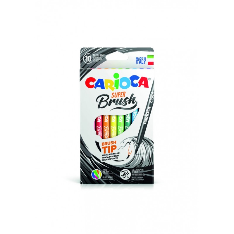 Carioca, varf flexibil - 1-6mm (tip pensula), 10 culori/cutie, CARIOCA Super Brush