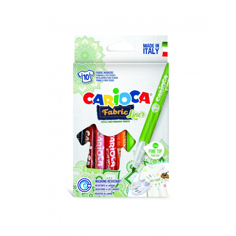 Carioca pentru textile, varf subtire - 2.6mm, rezistent la spalare, 10 culori/cutie, CARIOCA Fabric