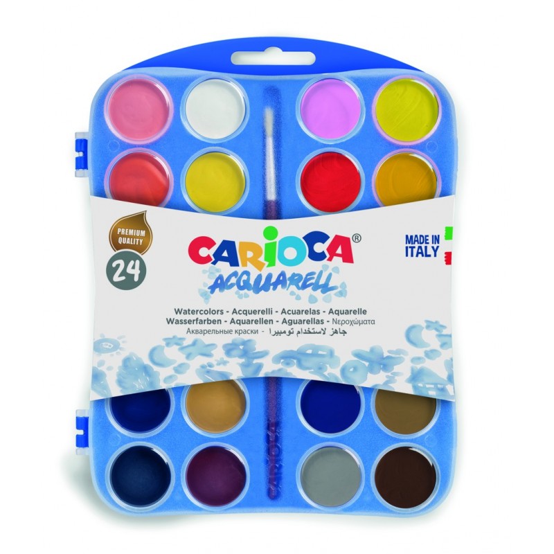 Acuarele lavabile, 24 culori/cutie + 2 pensule, CARIOCA Aquarell