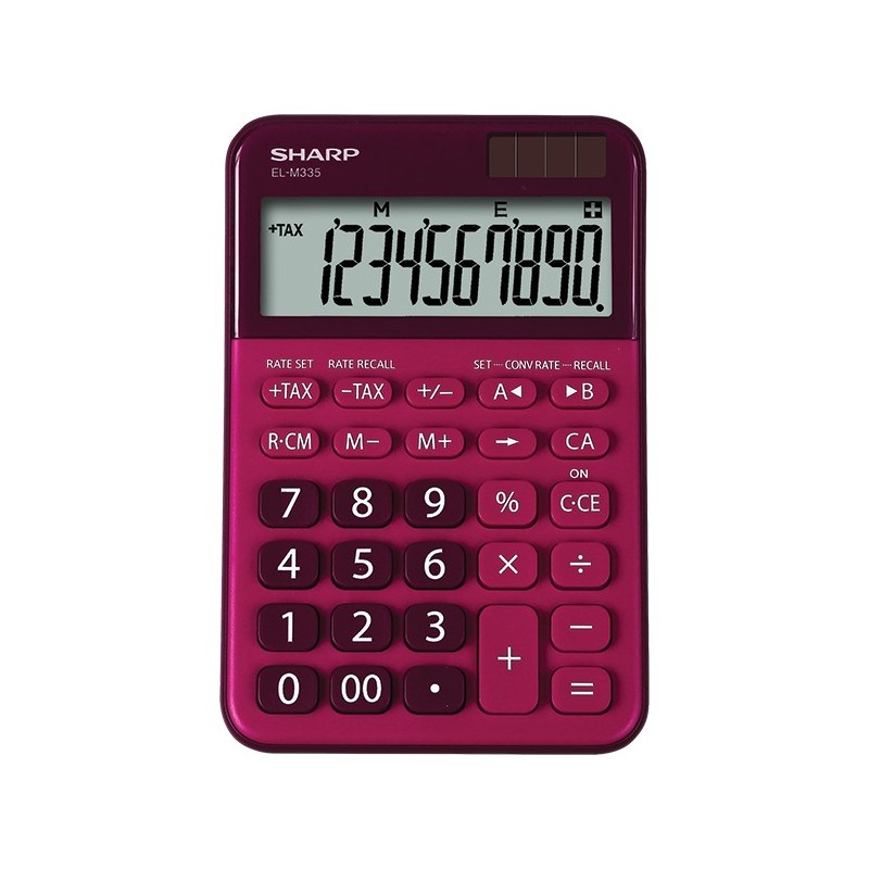 Calculator de birou, 10 digits, 149 x 100 x 27 mm, dual power, SHARP EL-M335BRD - rosu