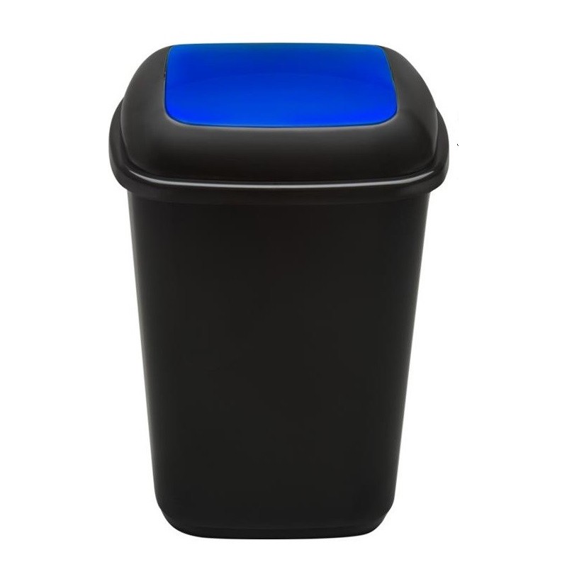 Cos plastic pentru reciclare selectiva, capacitate 28l, PLAFOR Quatro - negru cu capac albastru