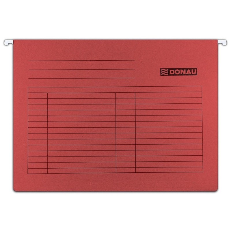 Dosar suspendabil cu eticheta, bagheta metalica, carton 230g/mp, 5 buc/set, DONAU - rosu