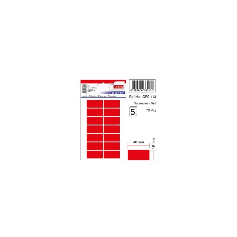 Etichete autoadezive color, 19 x 40 mm, 70 buc/set, TANEX - rosu fluorescent