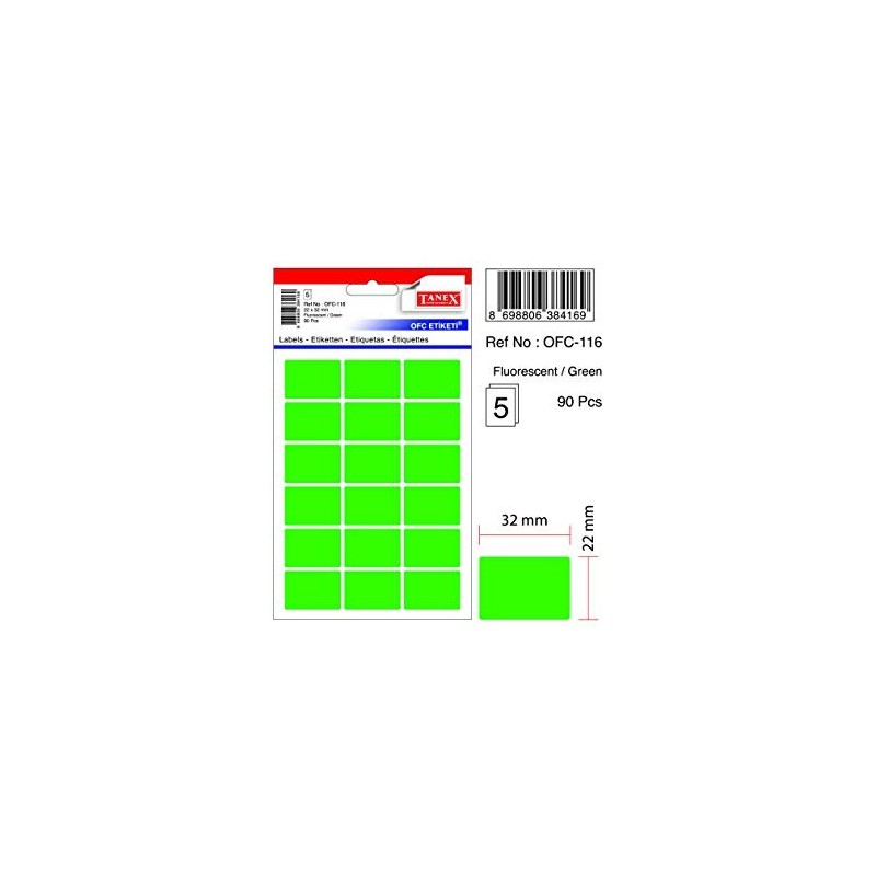 Etichete autoadezive color, 22 x 32 mm, 90 buc/set, TANEX - verde fluorescent