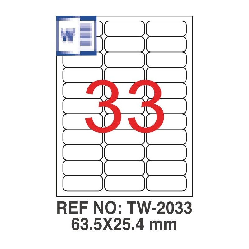 Etichete albe autoadezive, repozitionabile, 33/A4, 63.5 x 25.4mm, 25 coli/top, TANEX-colturi rotunji