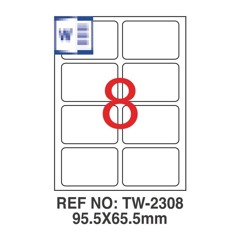 Etichete albe autoadezive, repozitionabile, 8/A4, 95.5 x 65.5mm, 25 coli/top, TANEX-colturi rotunji