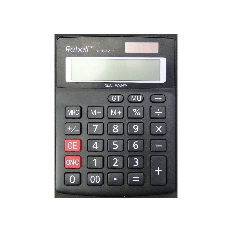 Calculator de birou, 12 digits, 137 x 104 x 23 mm, dual power, Rebell 8118-12 - negru