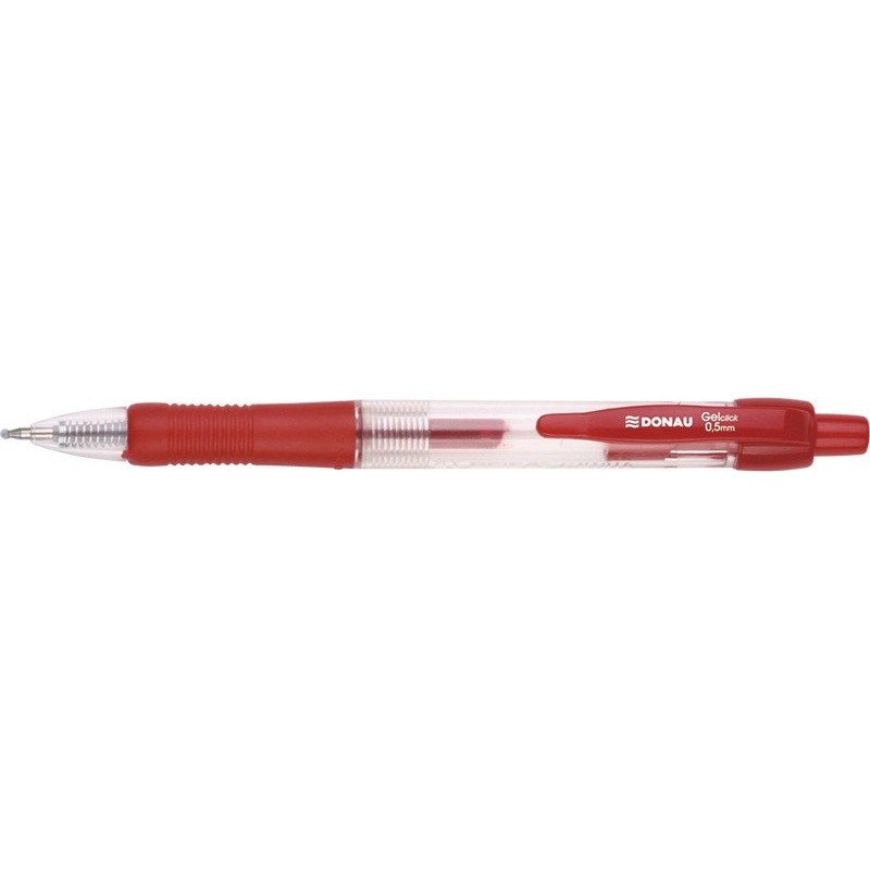 Pix cu gel, cu mecanism retractabil, rubber grip, 0.5 mm, cerneala rezistenta la apa, DONAU - rosu
