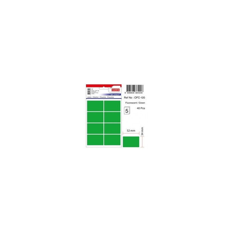 Etichete color autoadezive, 8/A4, 99.1 x 67.7mm, 25 coli/top, TANEX - verde fluorescent