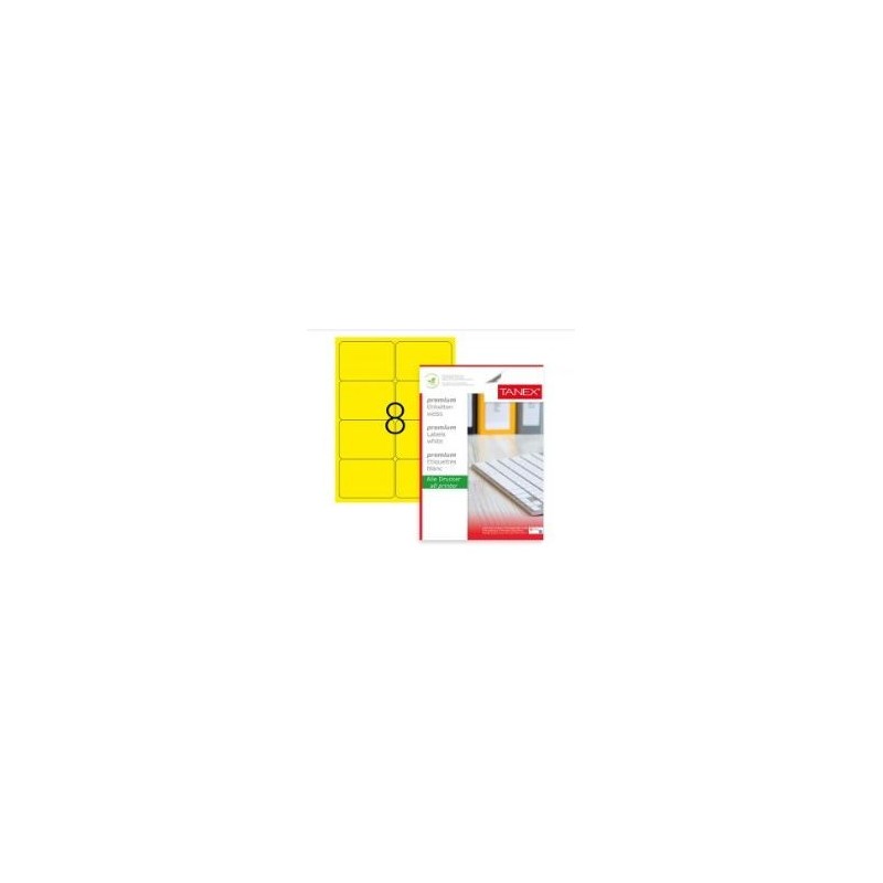 Etichete color autoadezive, 8/A4, 99.1 x 67.7mm, 25 coli/top, TANEX - galben fluorescent