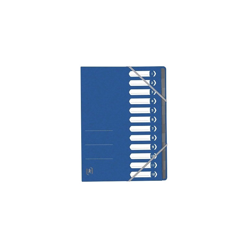 Mapa carton pentru sortare cu 12 separatoare si index, elastic pe colturi, OXFORD Top File - albastr