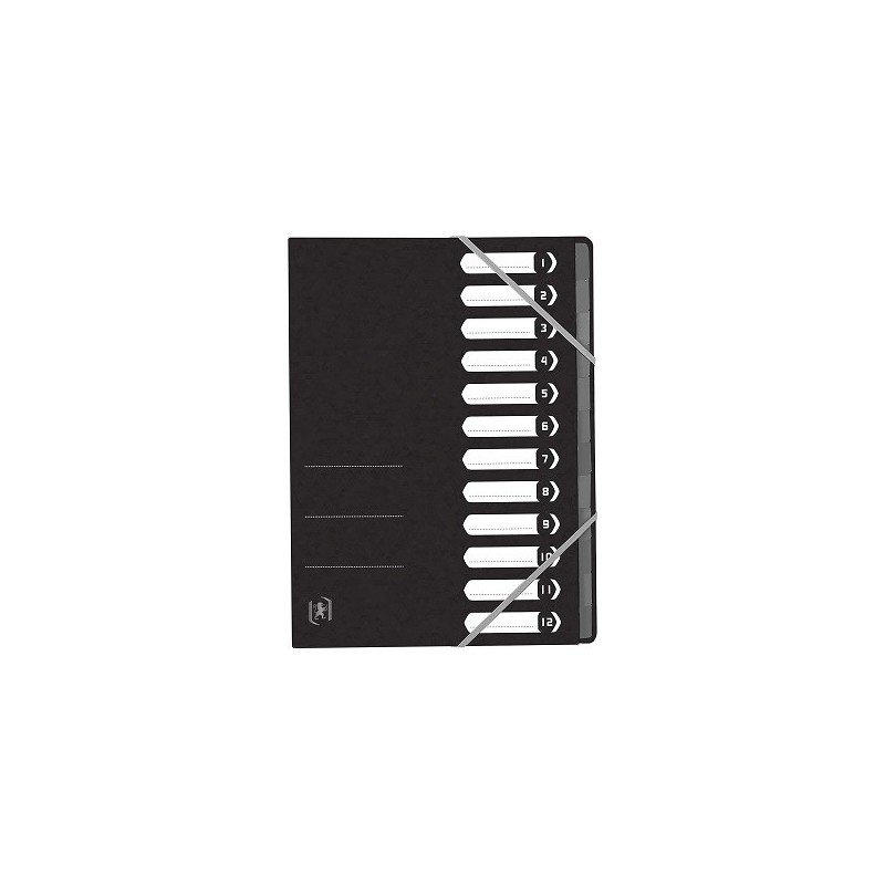 Mapa carton pentru sortare cu 12 separatoare si index, elastic pe colturi, OXFORD Top File - negru