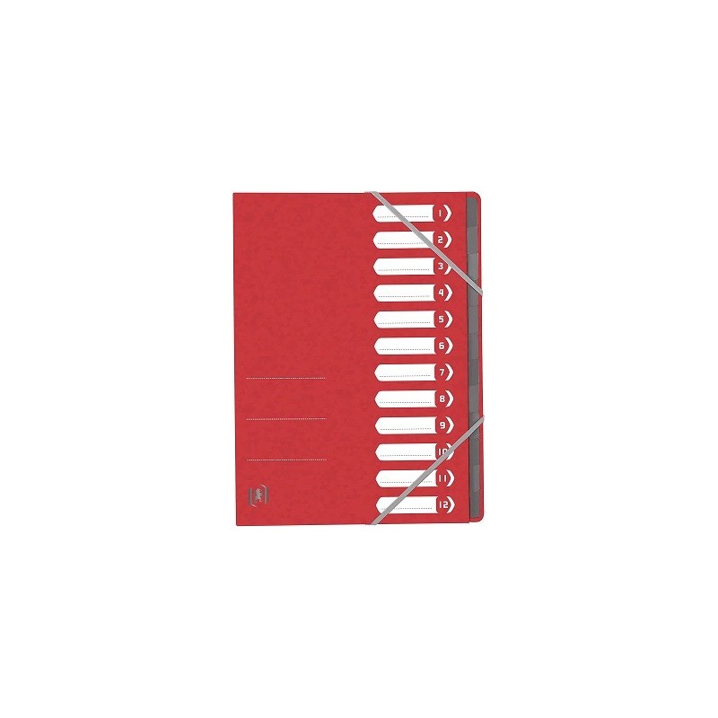 Mapa carton pentru sortare cu 12 separatoare si index, elastic pe colturi, OXFORD Top File - rosu