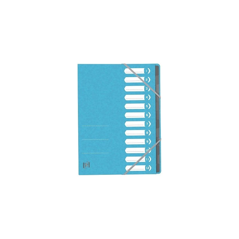 Mapa carton pentru sortare cu 12 separatoare si index, elastic pe colturi, OXFORD Top File - bleu